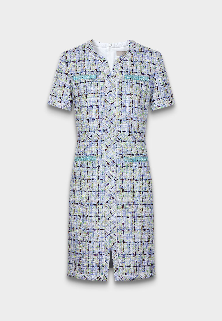 Azure Tweed Structured Dress