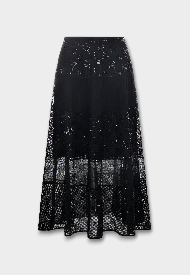 Noir Lace Sequin Skirt