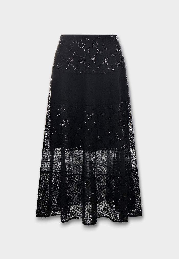 Noir Lace Sequin Skirt