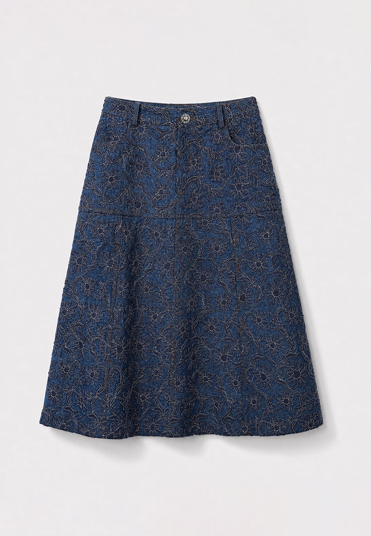 Bleu Dentelle Denim Skirt