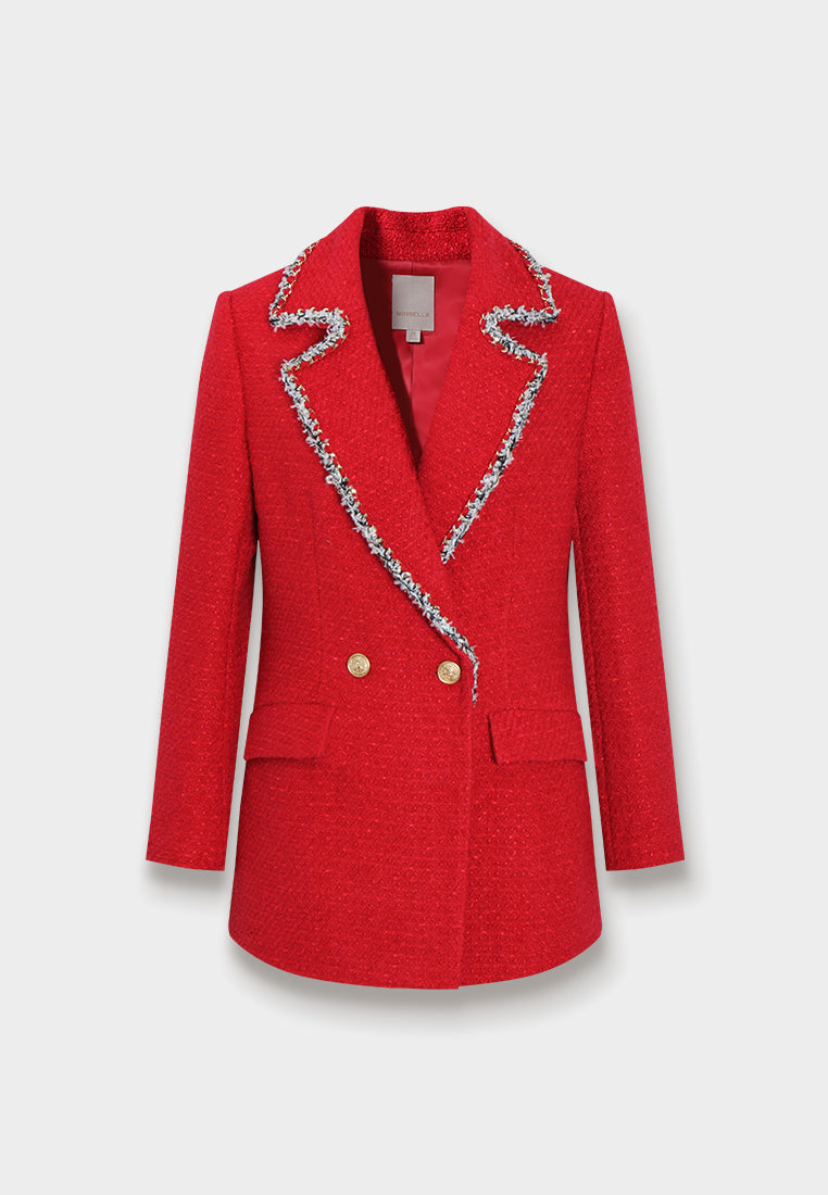 Scarlet Crest Trim Tweed Blazer