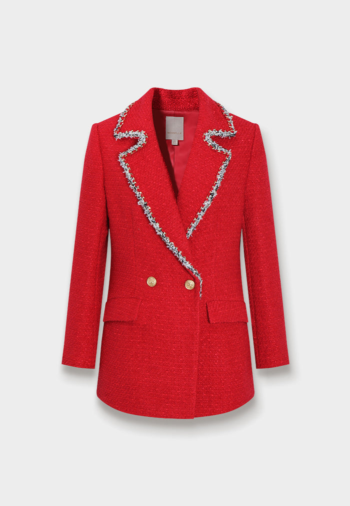 Scarlet Crest Trim Tweed Blazer