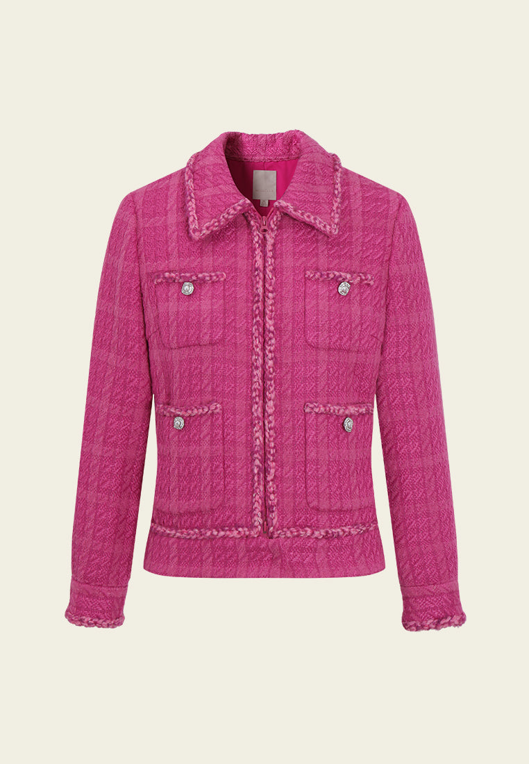 Checked Braided-trim Cropped Jacket