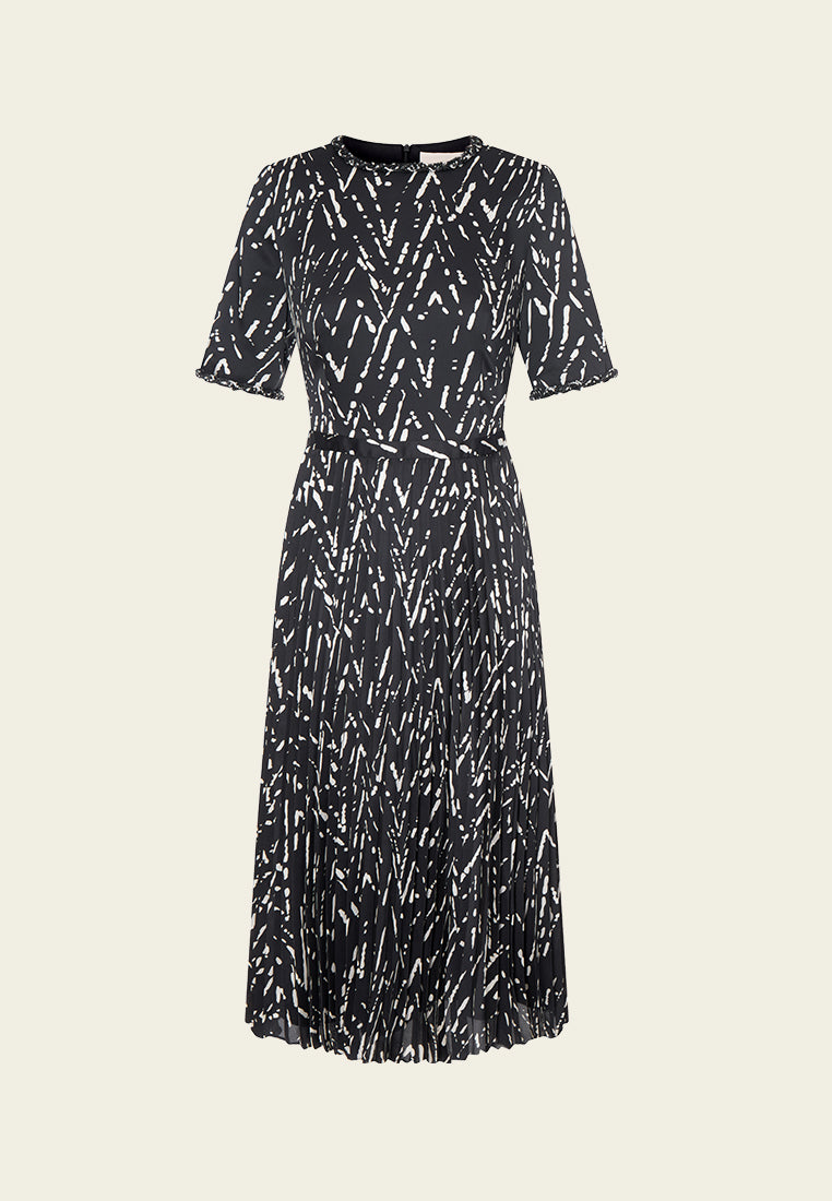 MOISELLE Black-and-white Abstract-pattern Braided-trim Dress