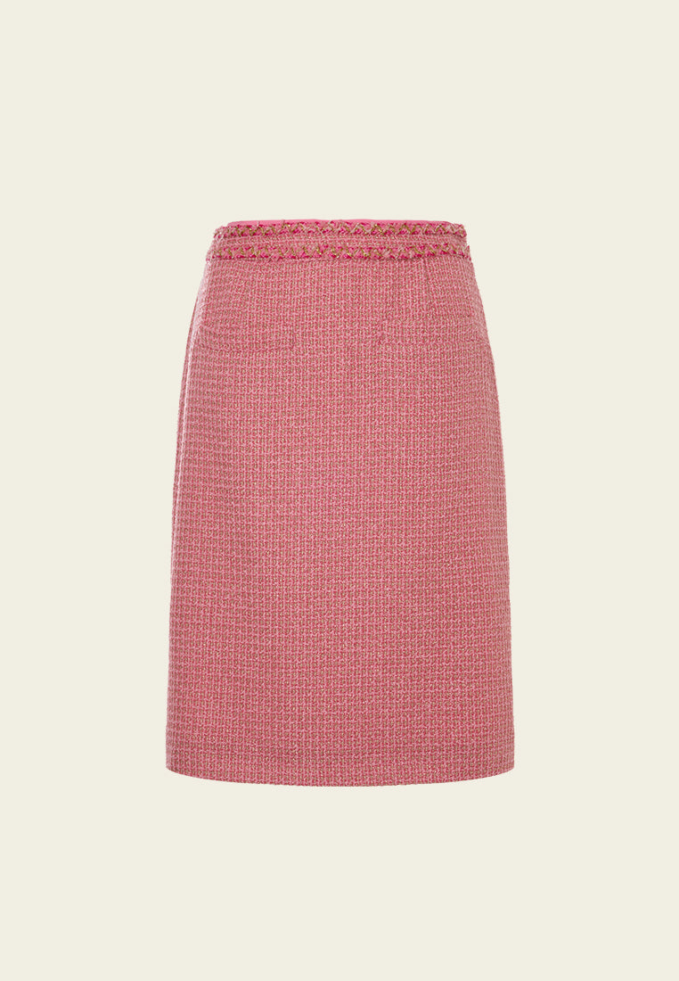 Frayed-trim Lurex-detail Tweed Midi skirt