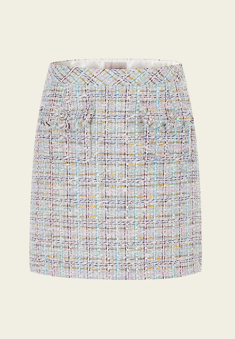 Lurex Classy Patch-pocket Tweed Skirt
