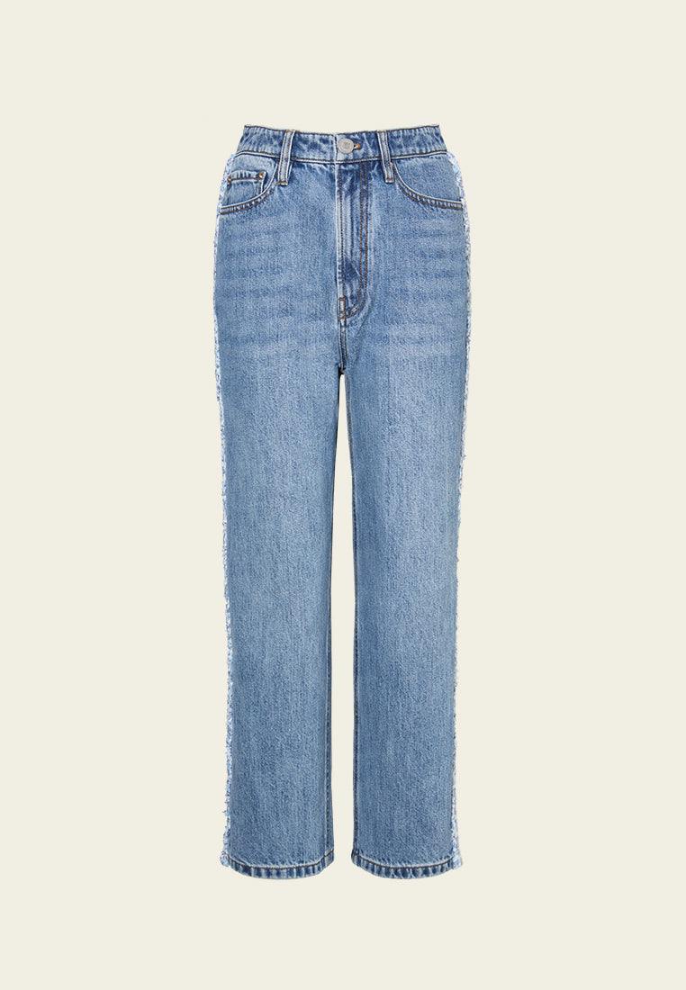 Frayed Side Seam Straight-leg Washed Jeans