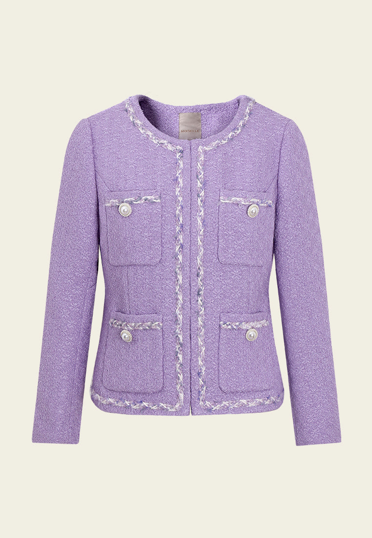 Contrast-trim Pocketed Tweed Jacket