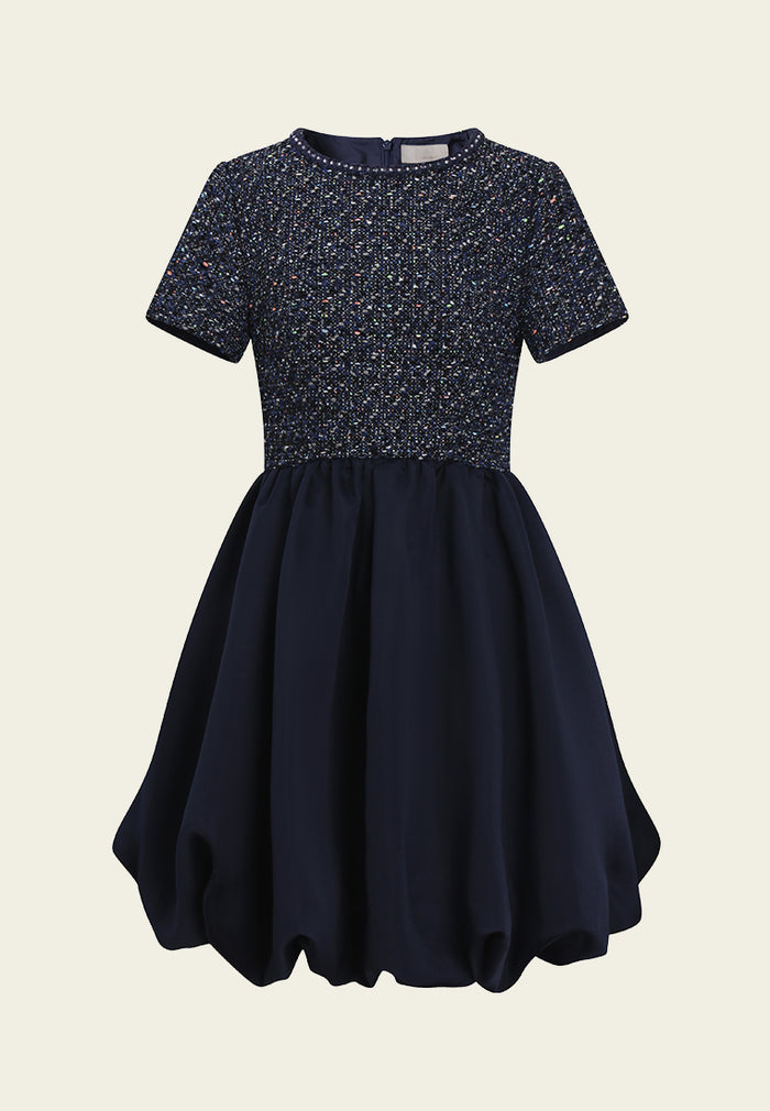 Tweed Bodice Balloon Skirt Dress