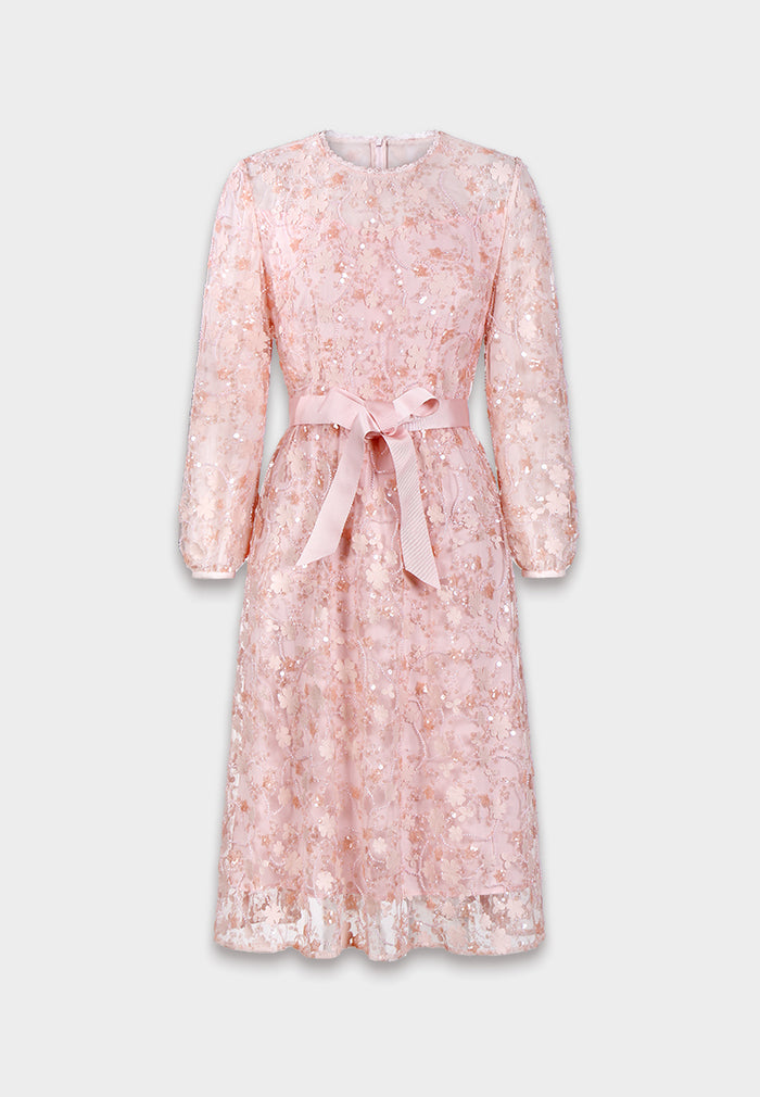 Blush Elegance Embroidered Midi Dress