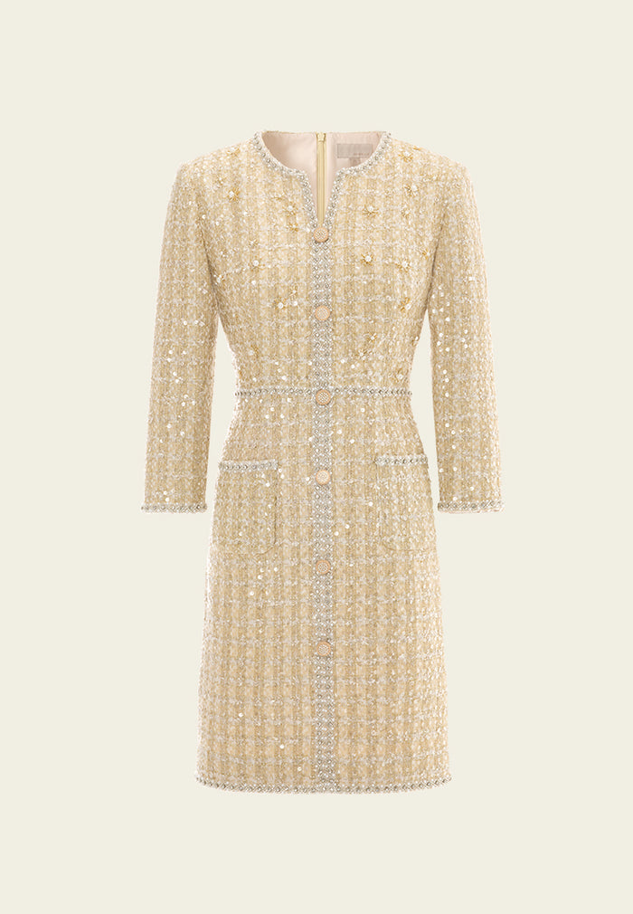 Lurex Checked Tweed Sequin-detail Embellished Dress