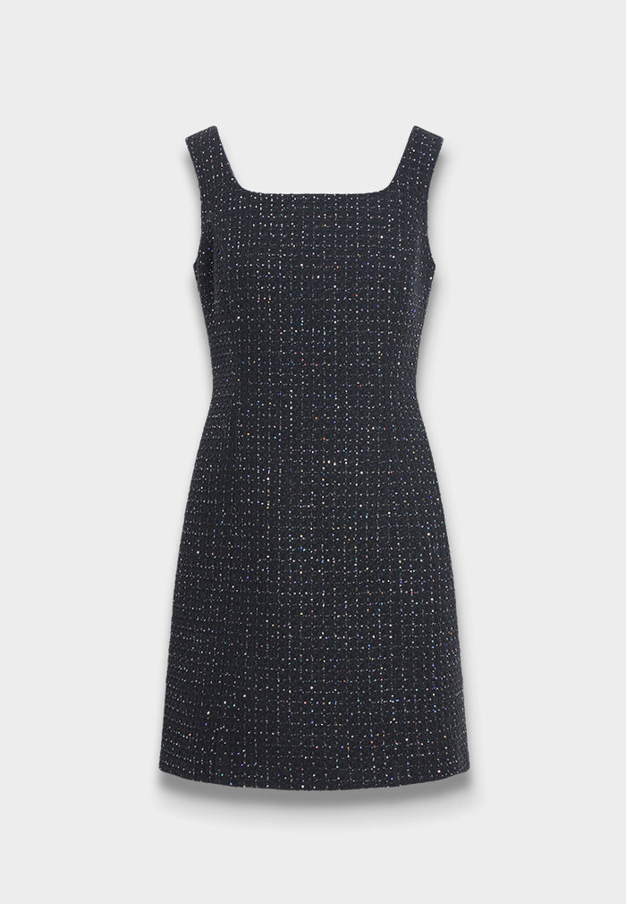 Céleste Grid Speckled Tweed Dress