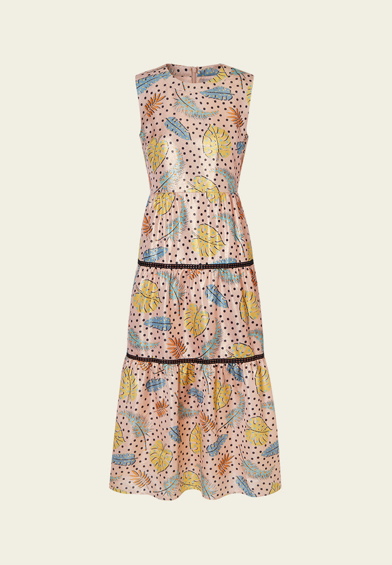 Polka Dot Floral Print Tiered Dress