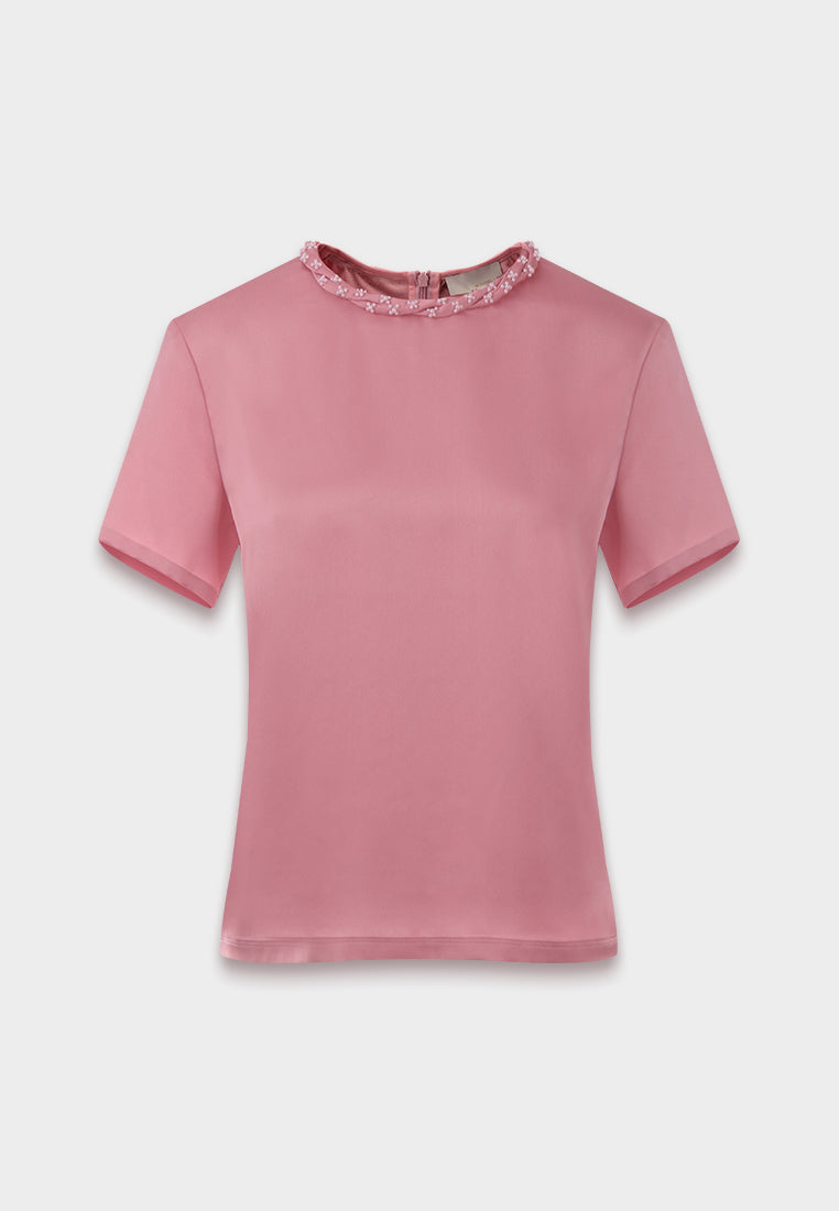 Silk Crepe Satin Embellished Blouse