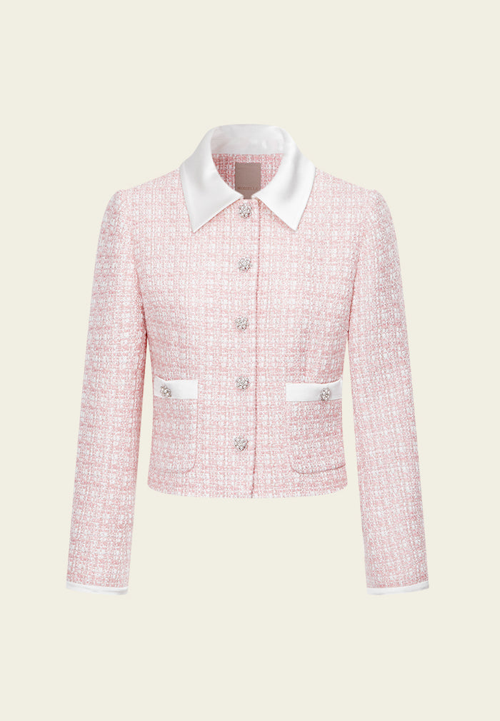 Lady Contrast-trim Checked Mixed-tweed Cropped Jacket