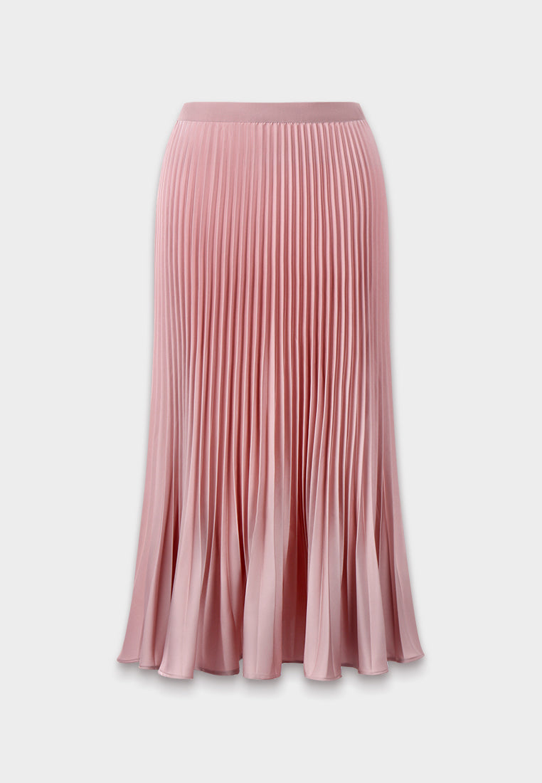 Silk Crepe Satin Pleated Skirt