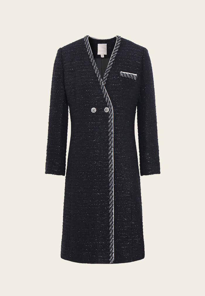 Contrast Trim Tweed Coat