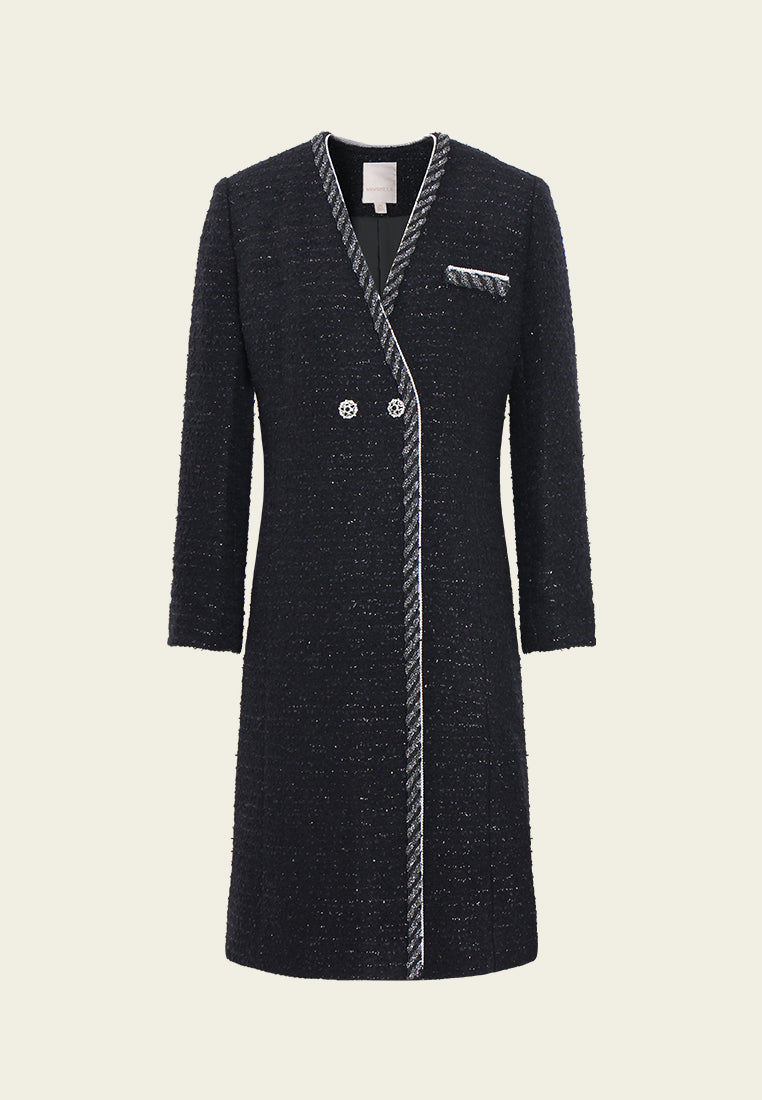 Contrast Trim Tweed Coat
