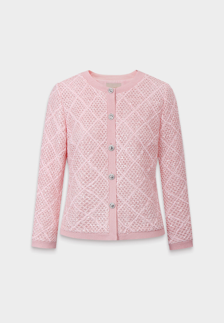 Rosé Checkered Orné Cardigan