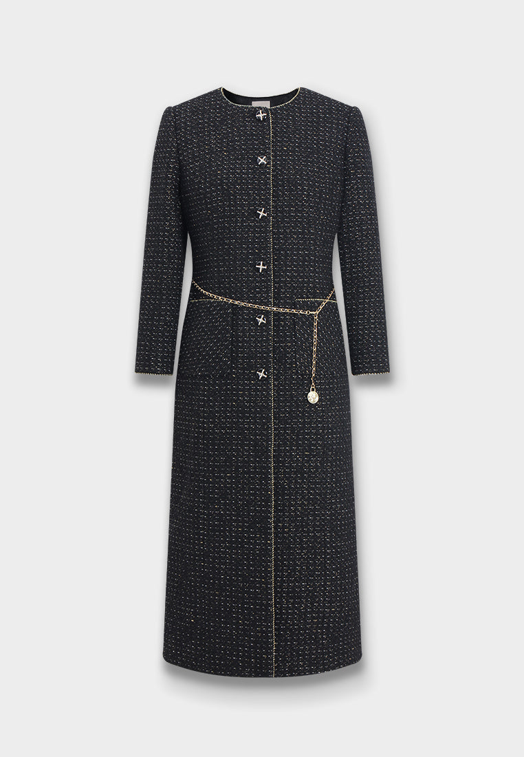 Minuit Chain-Belt Tweed Dress