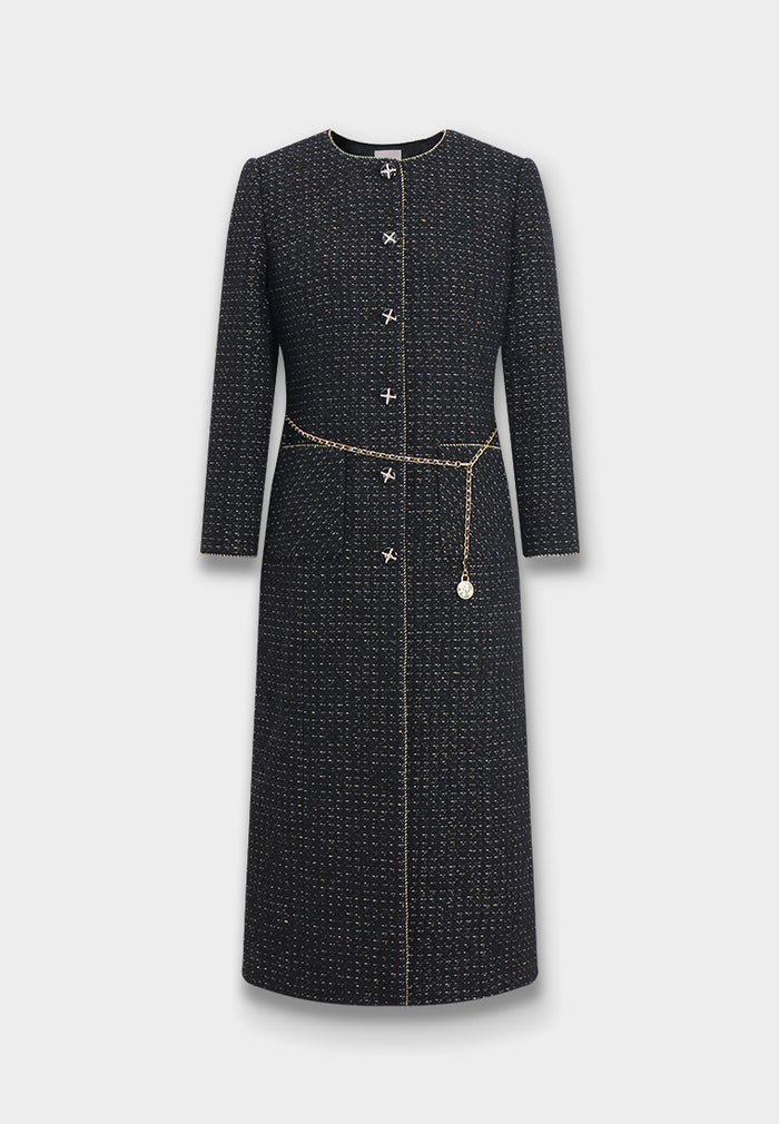 Minuit Chain-Belt Tweed Dress