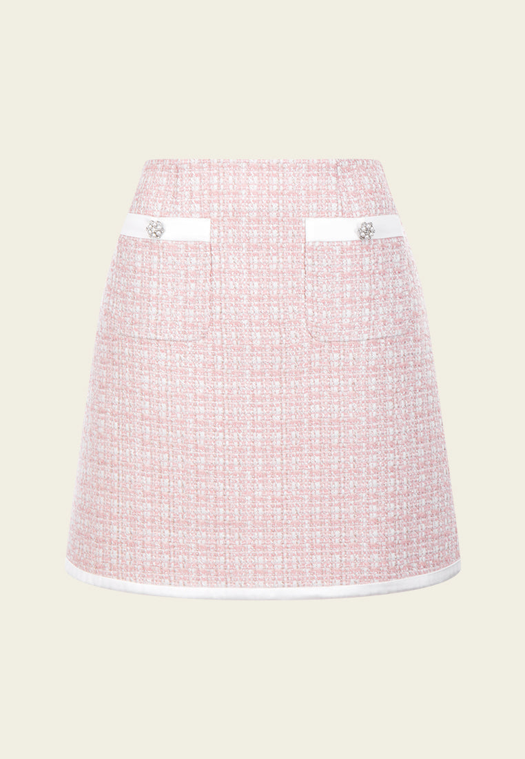 Lady Contrast-trim Checked Mixed-tweed Skirt