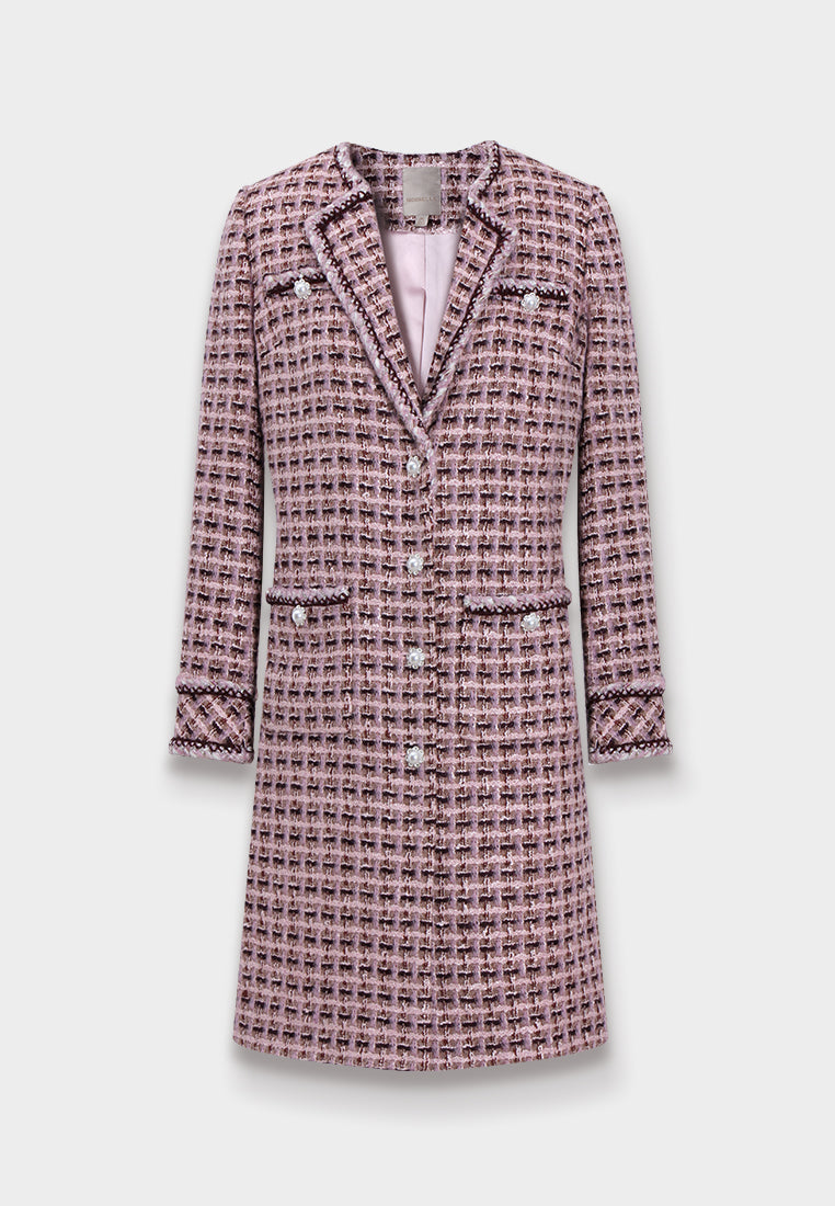 Rose Étoilé Manteau en Tweed Carreaux