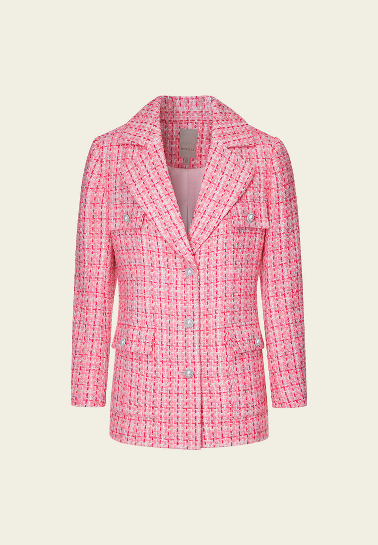 Notched-lapel Checked Flap Pocket Lurex Jacket