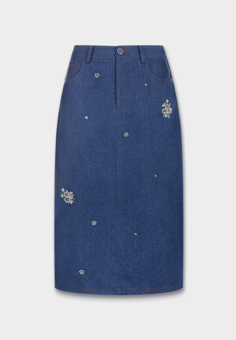 Indigo Bloom Denim Skirt