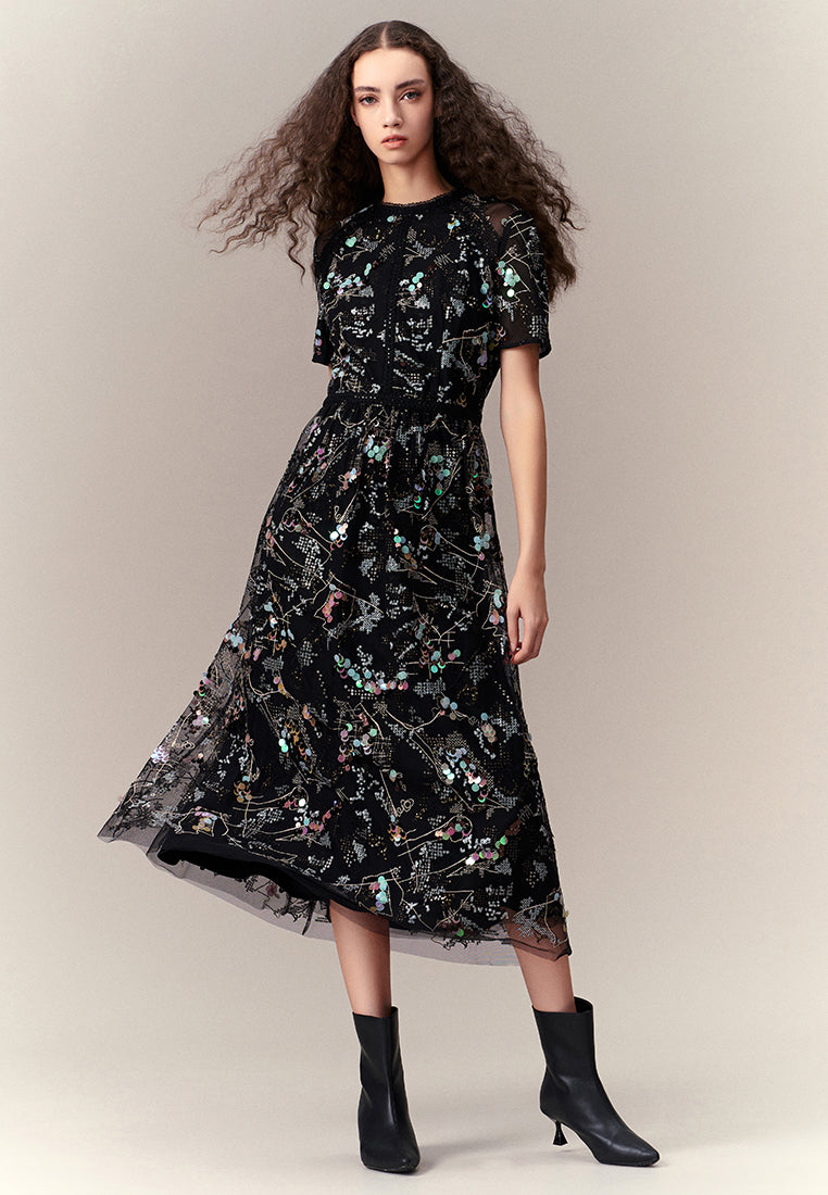 Glamorous Sequin-embellished Mesh Dress