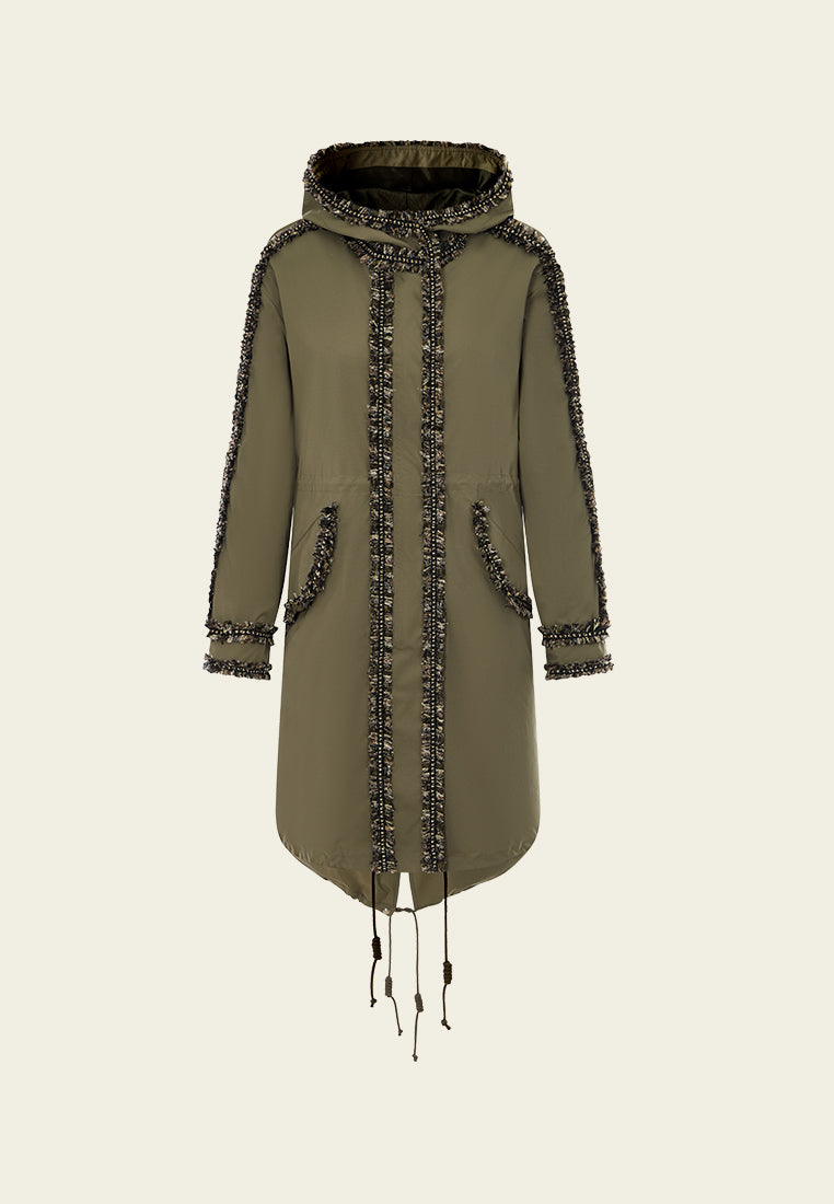 Frayed-and-chain-trim Drawstring Hooded Parka