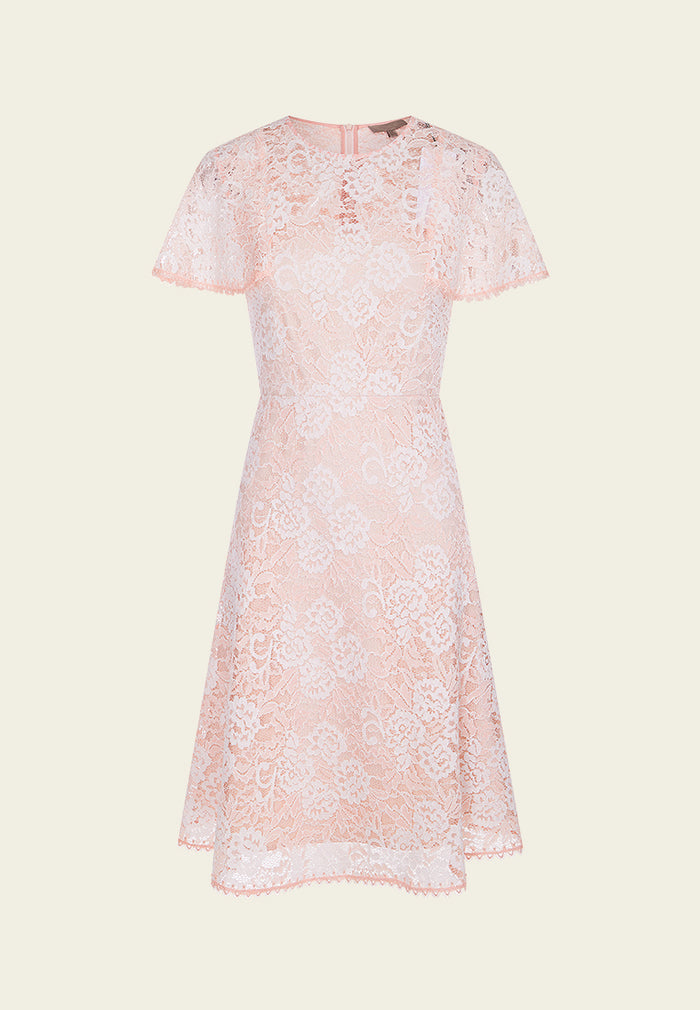 Cape-detail Embellished-trim Lace Dress