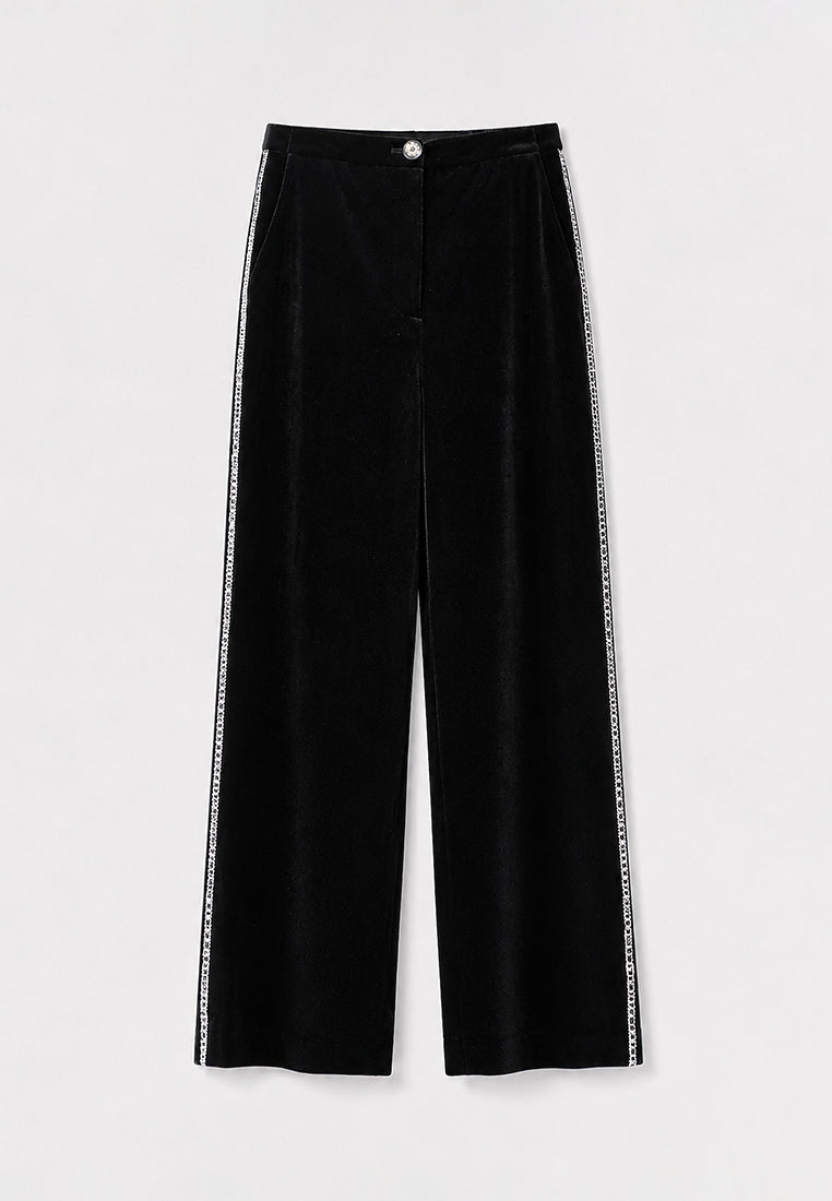 Noir Éclat Crystal-Trim Velvet Trousers