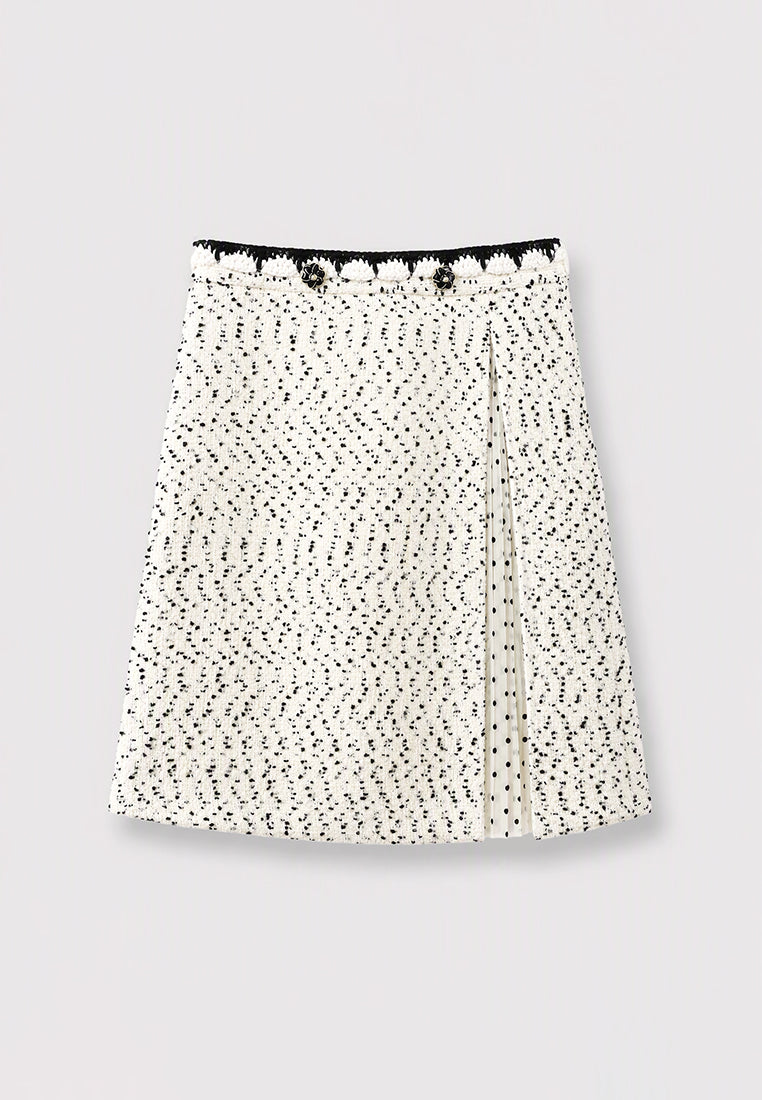 Blanc Tweed Polka Plissé Skirt