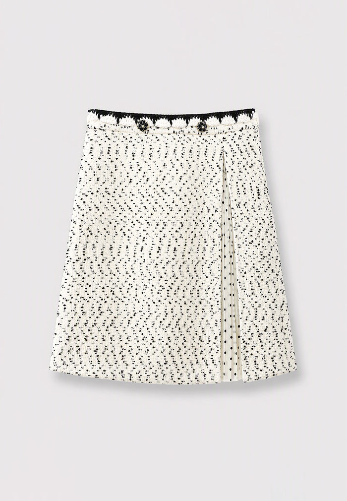 Blanc Tweed Polka Plissé Skirt