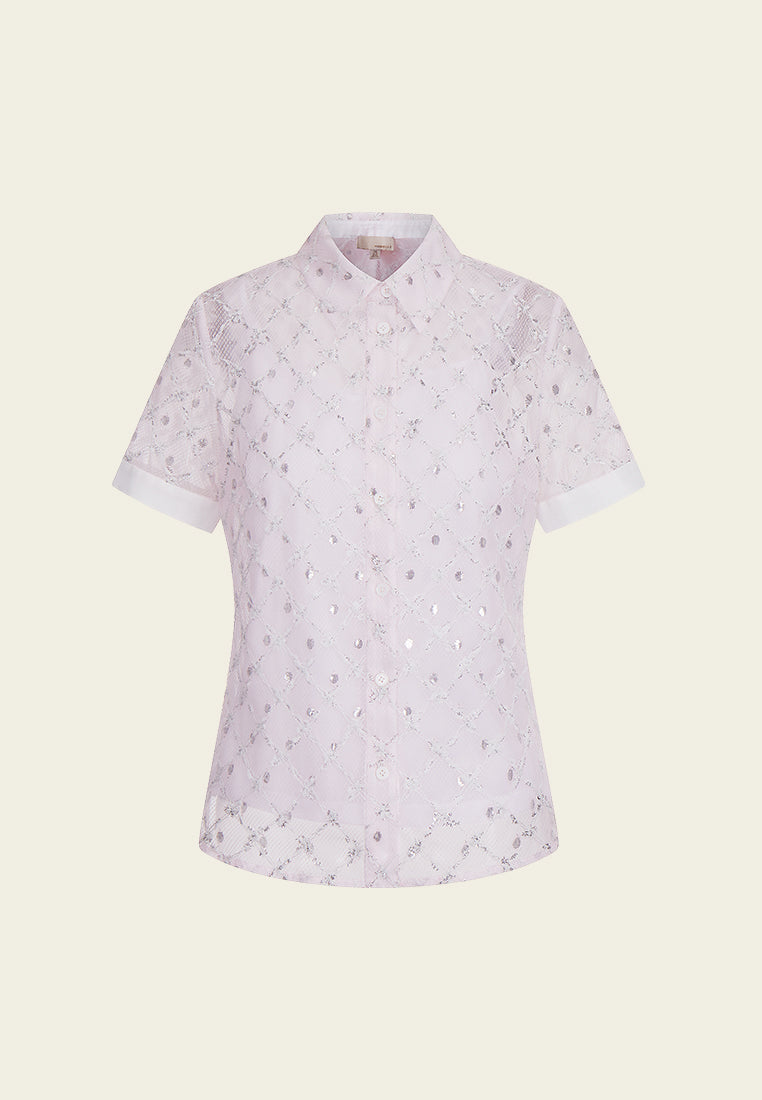 Pink Diagonal Check Lace Collar Shirt