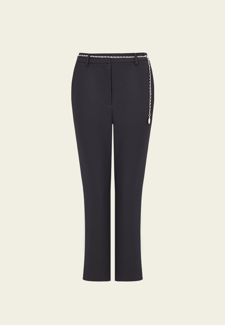 Chain-belt Slim-fit Chiffon Trousers