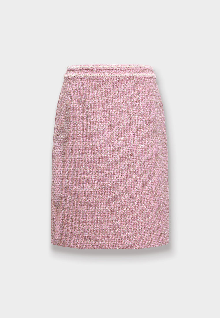Pink Tweed Skirt with Trim Detail
