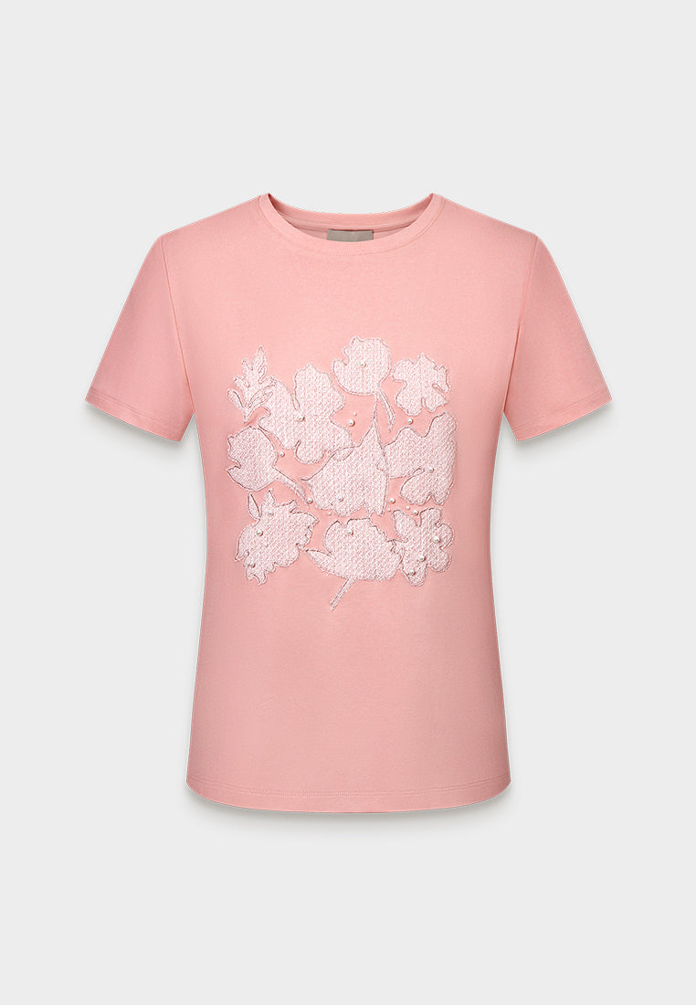 Rosé Fleur Embellished Tee