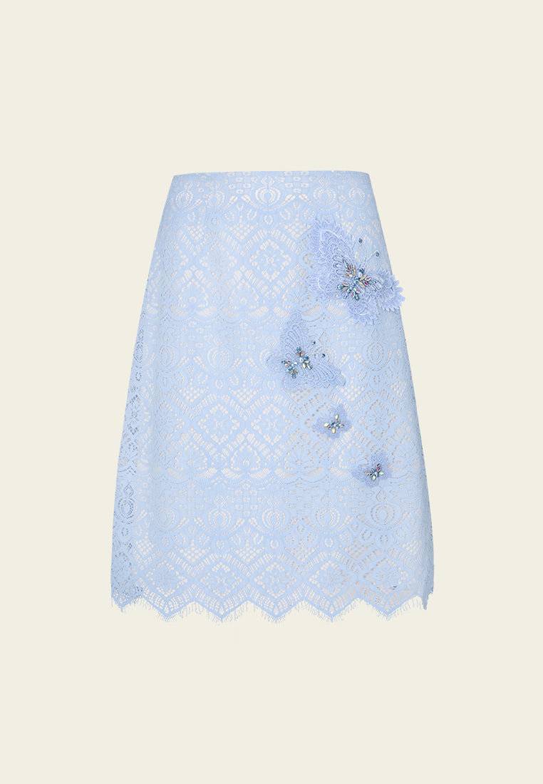 Embellished Butterfly Appliqué Lace Skirt