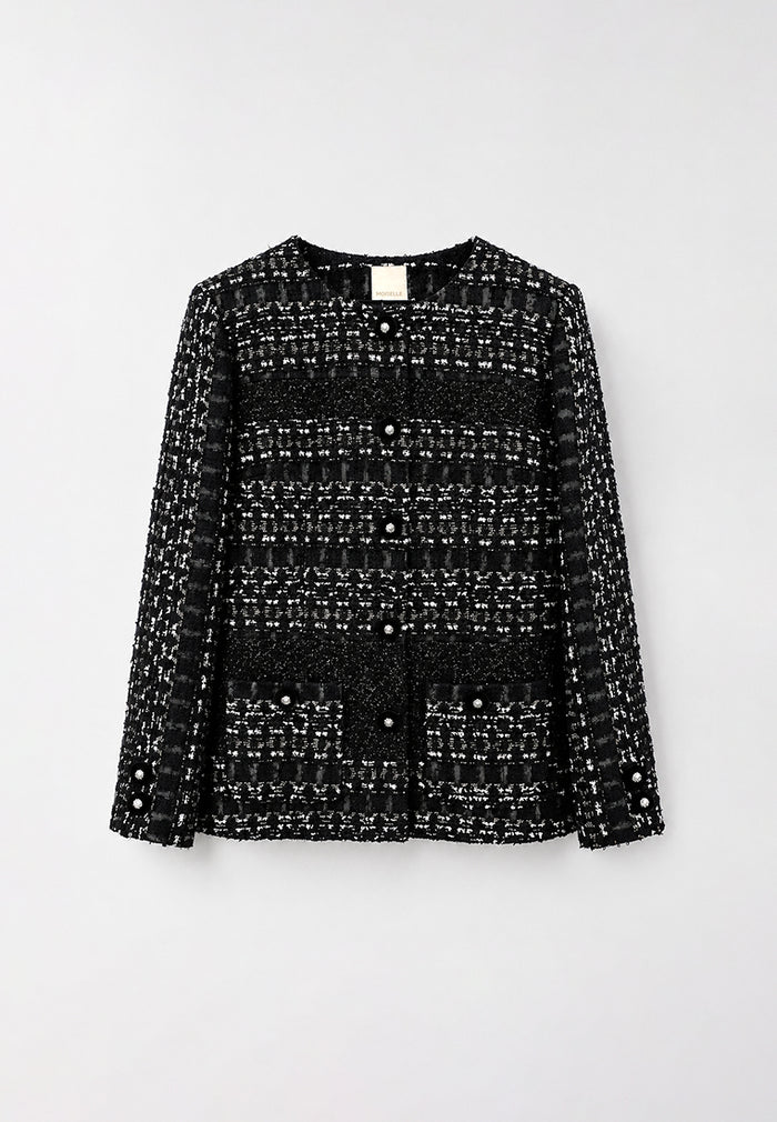 Noir Blanc Tweed Carreau Perlé Jacket