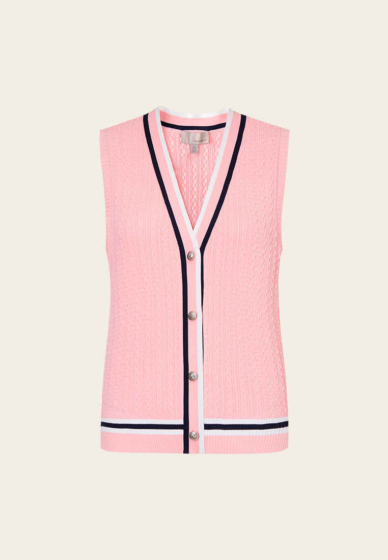 Pink Striped V-neck Knit Vest MOISELLE