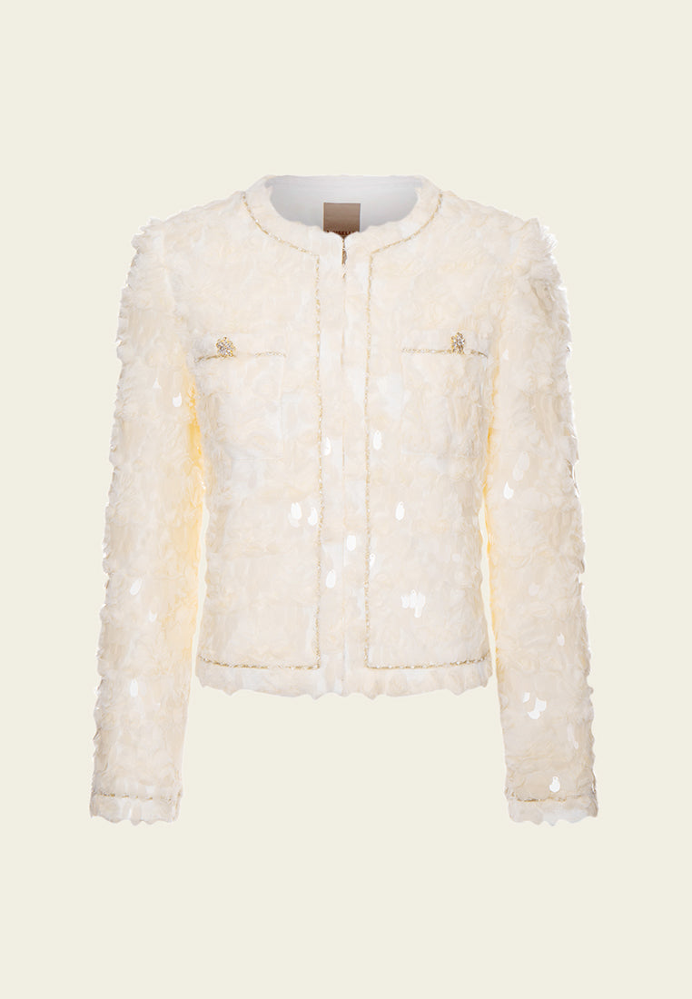 Frayed-effect Sequin-detail Metalic-trim Jacket