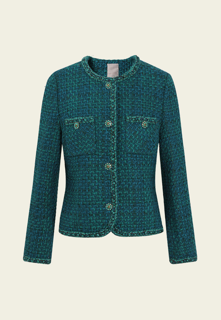 Crystal-button Tweed Cropped Jacket