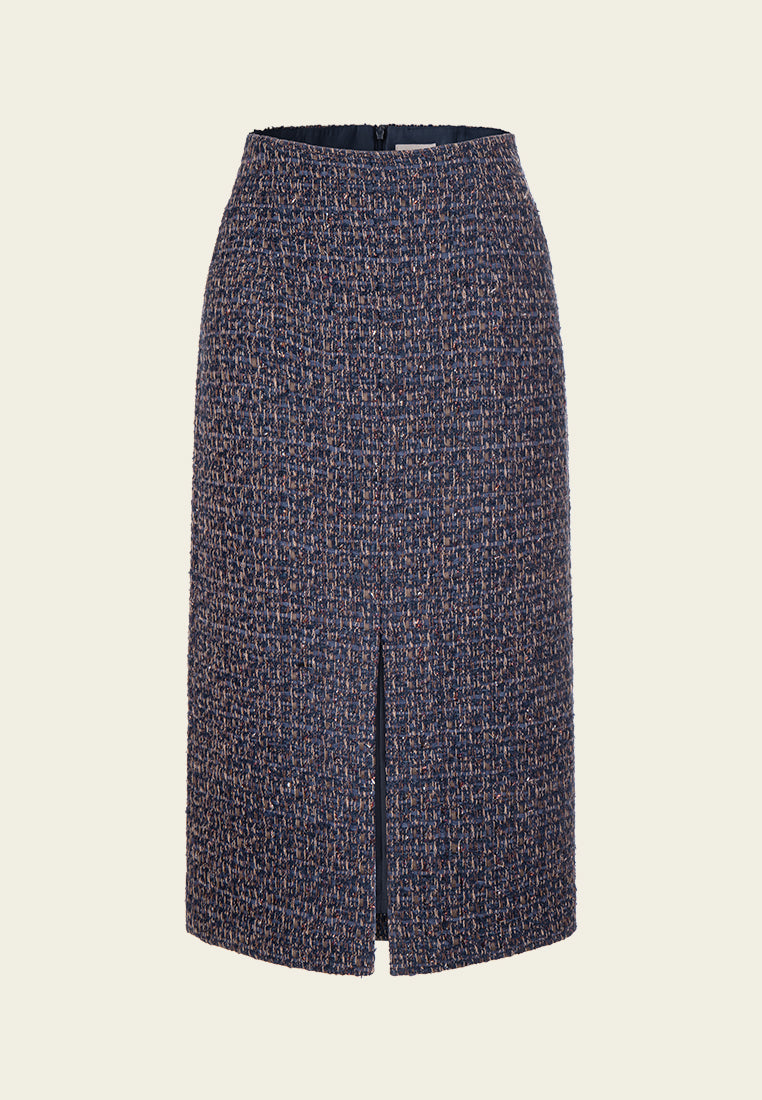 Mixed Tweed Slit-detail Maxi-length Skirt