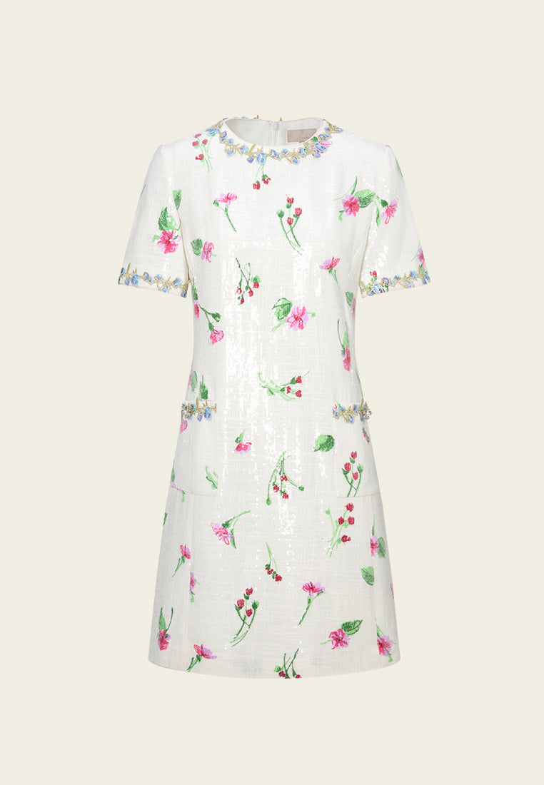 Appliqué-detail Embroidered Sequined Cheongsam