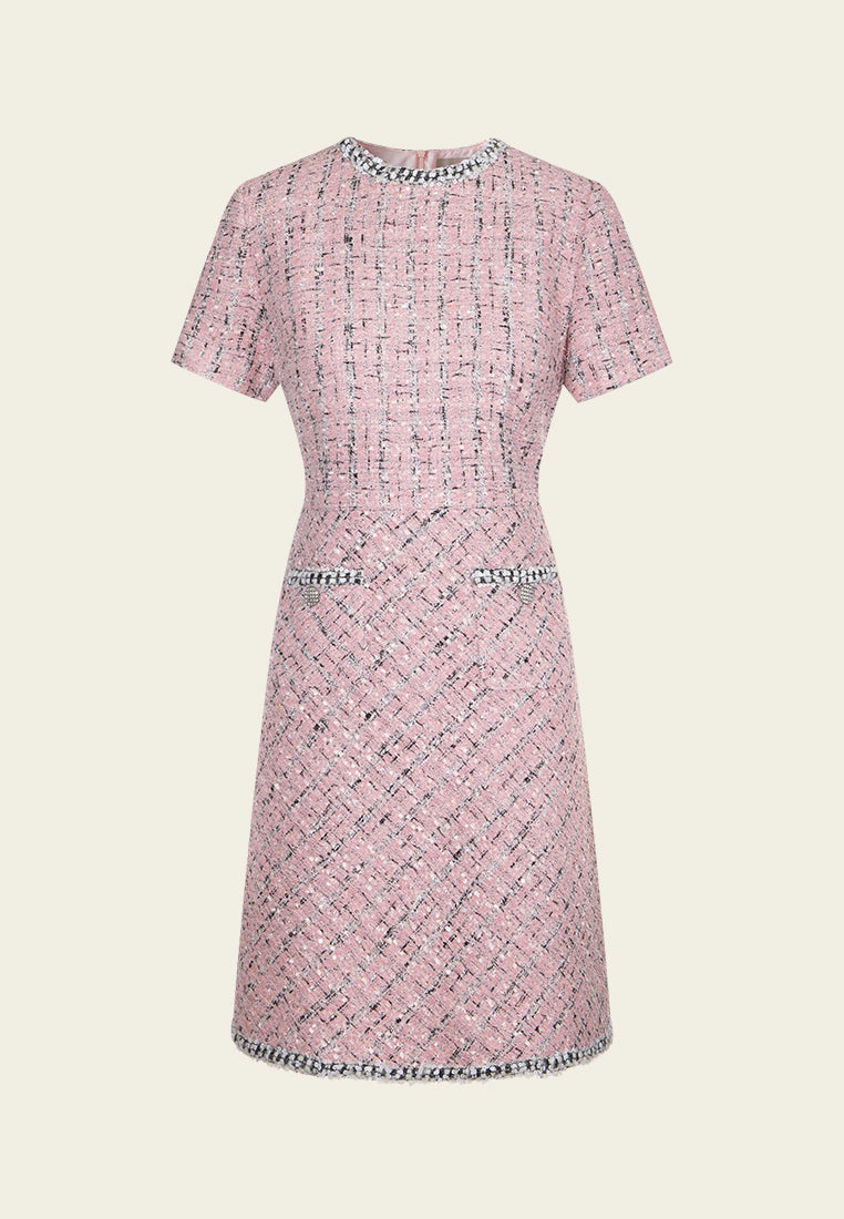 Patch-pocket Slim-fit Checked Tweed Dress