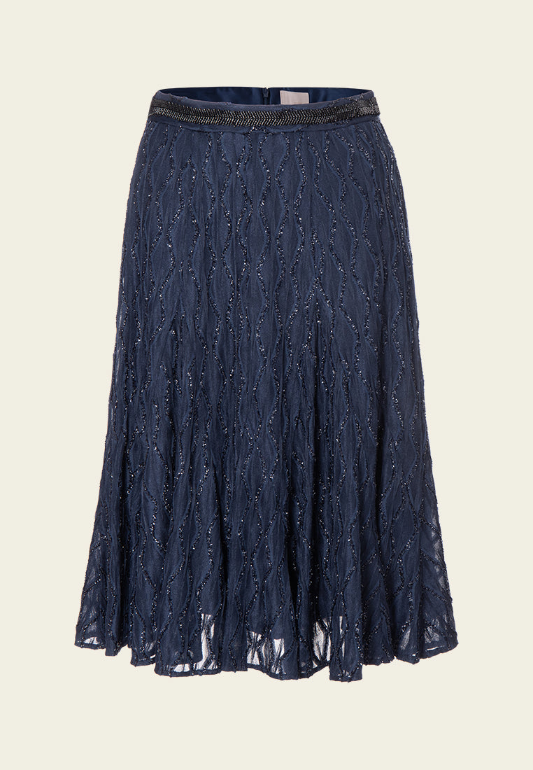 Diamond Pattern Embellished Beaded-waistband Skirt