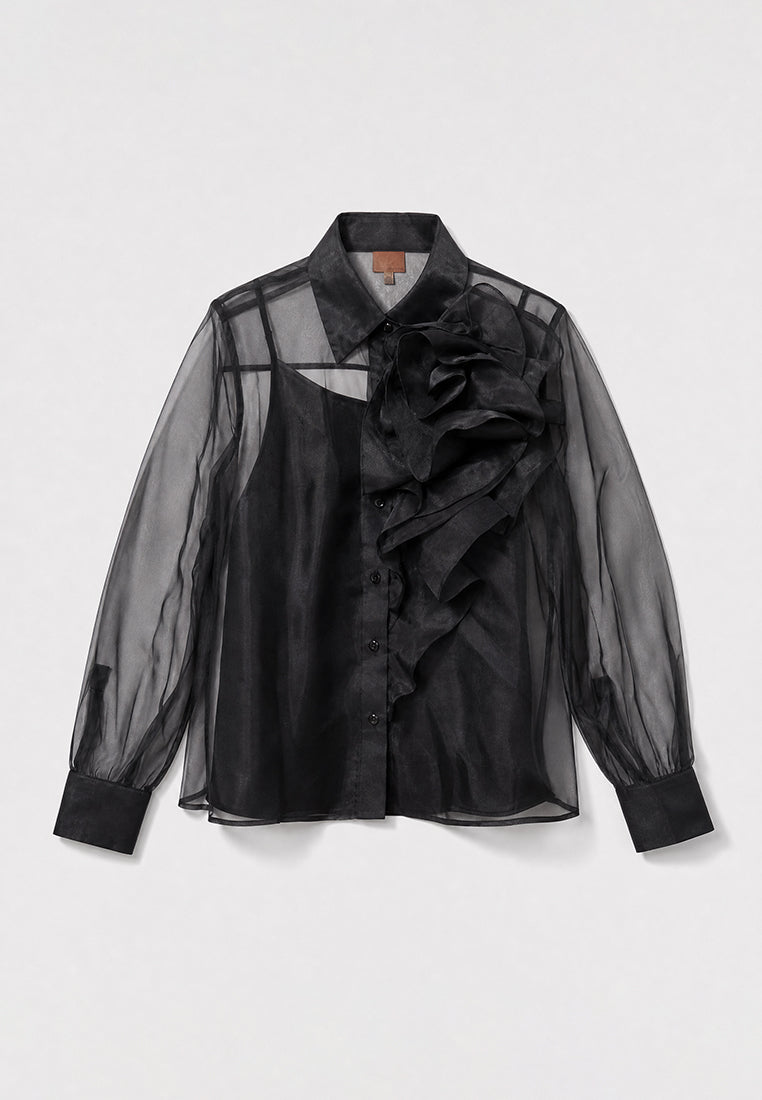 Noir Volant Majesté Sheer Blouse