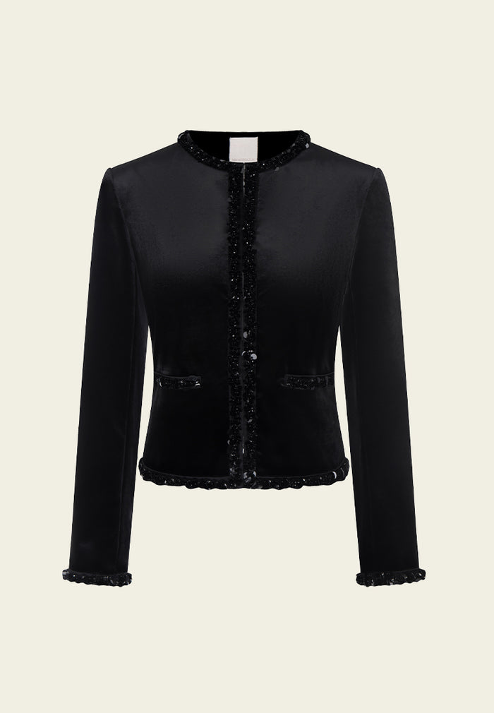 Embellished-trim Structured Cropped Jacket